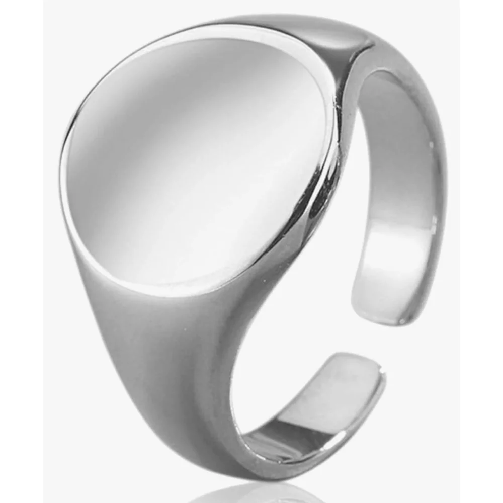 Chunky Solid‎ Unisex 14k White Gold Plated Sterling Signet Ring, Adjustable